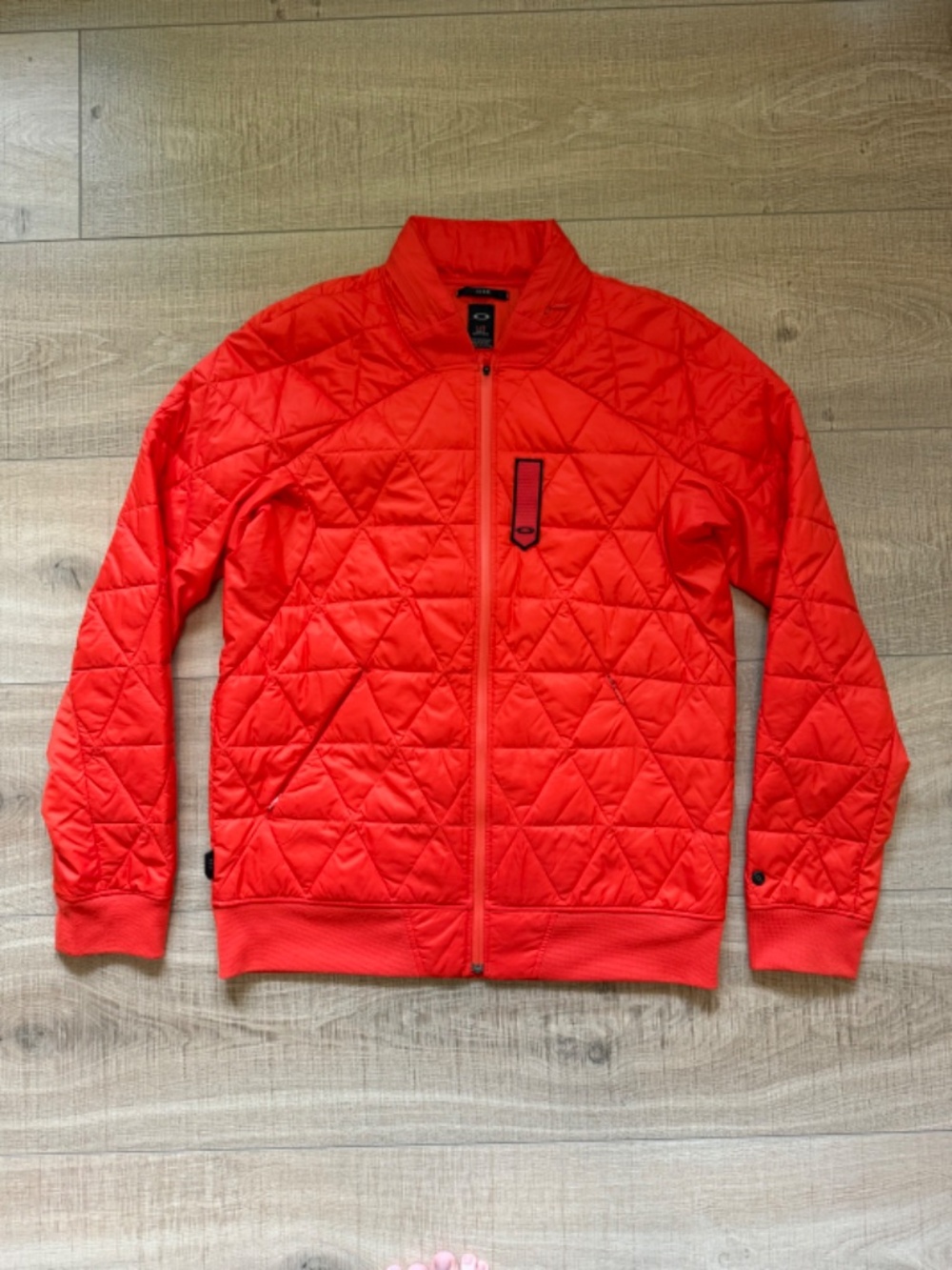 Oakley Icon Quilted Bomber Jacket Orange Red Full Zip Slim Fit Men's Large L